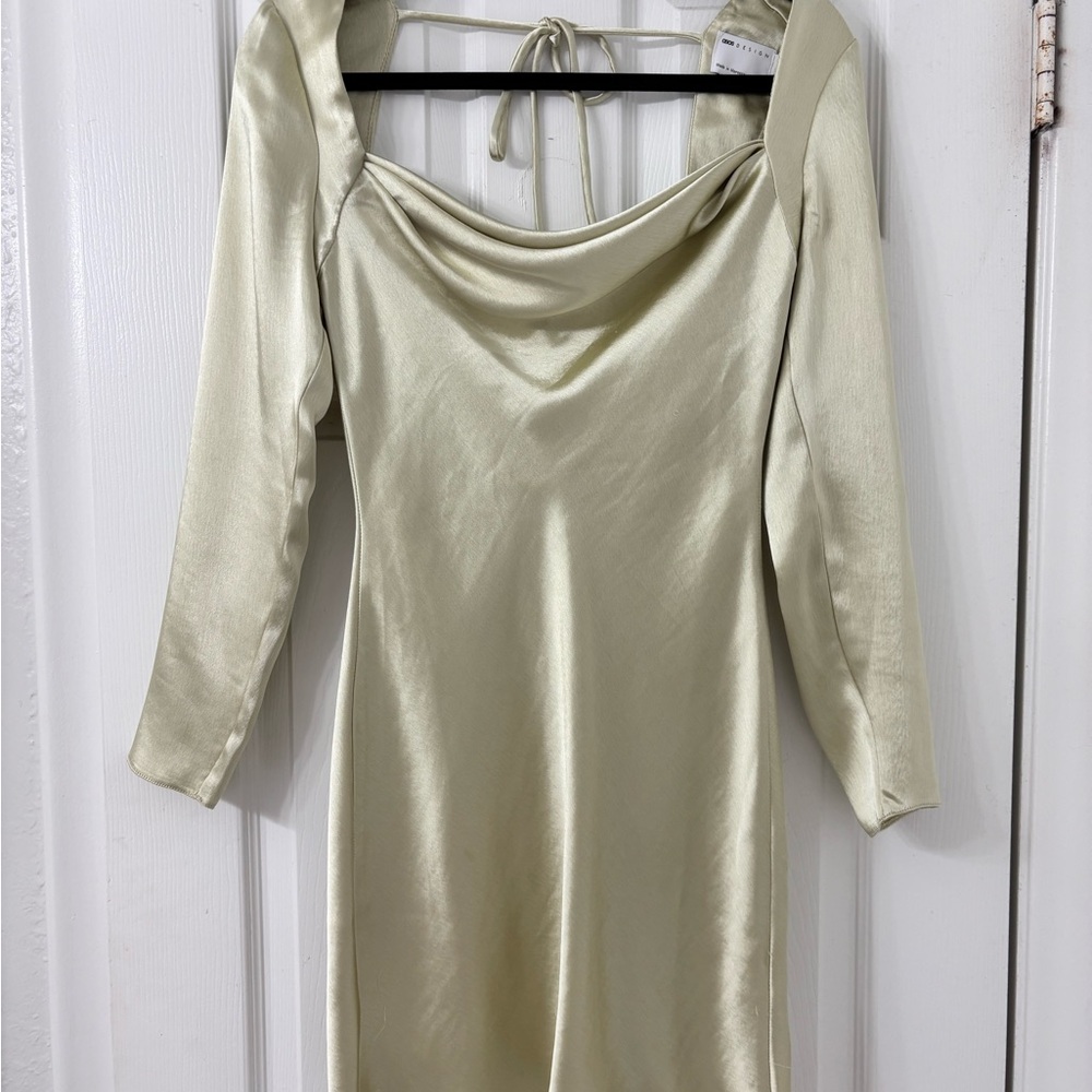 ASOS Satin Cream Long Sleeve Dress